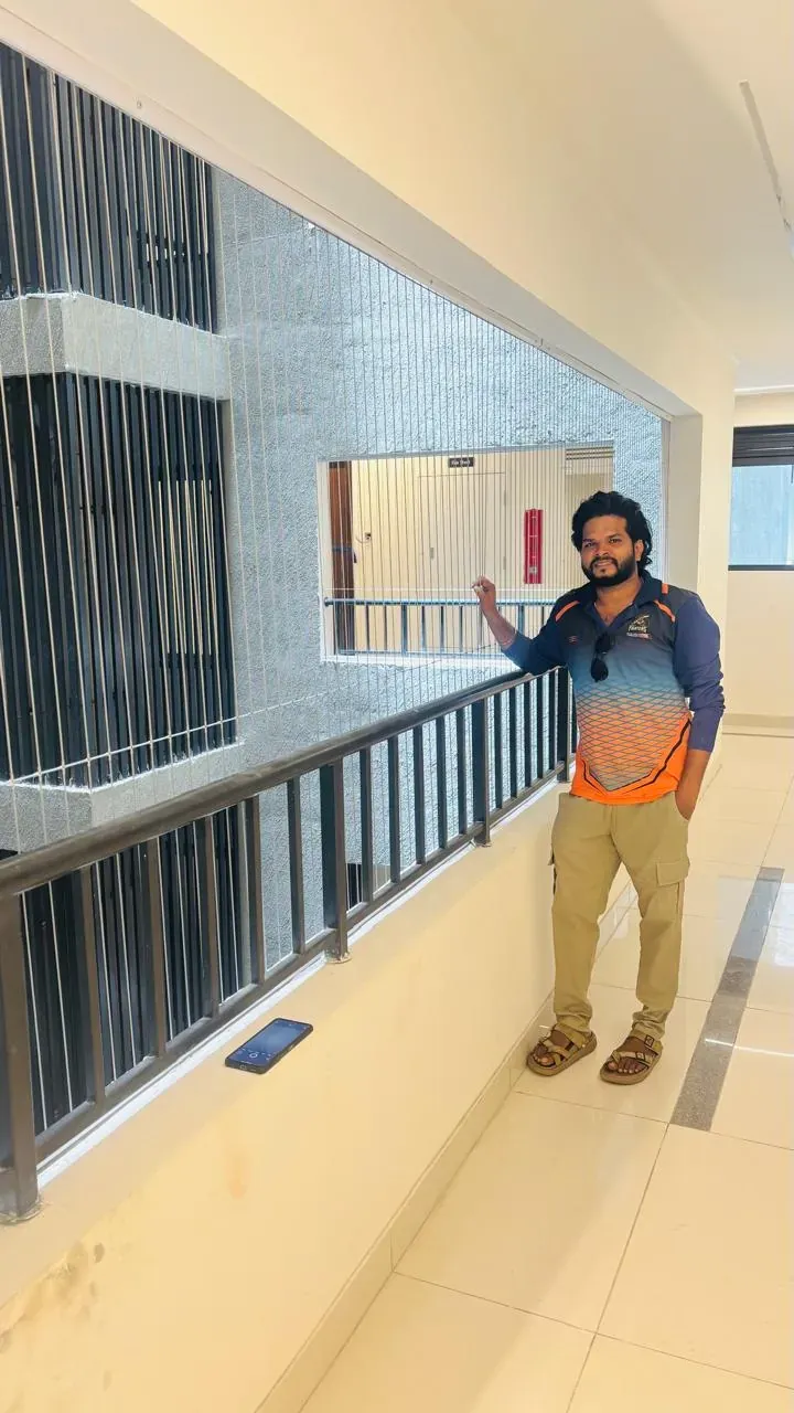 Balcony Invisible Grills installation by Perumal Safety Nets