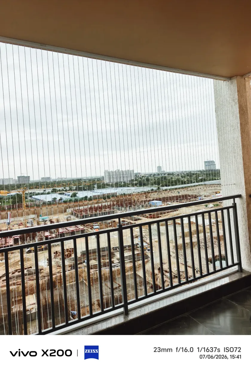 Balcony Invisible Grills installation by Perumal Safety Nets