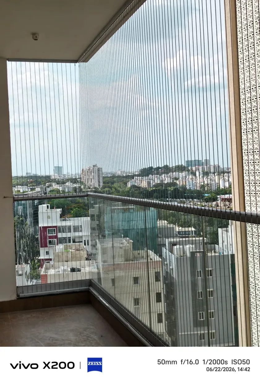Balcony Invisible Grills installation by Perumal Safety Nets