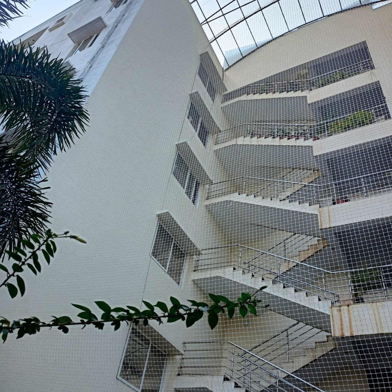 Safety net installed around a terrace opening